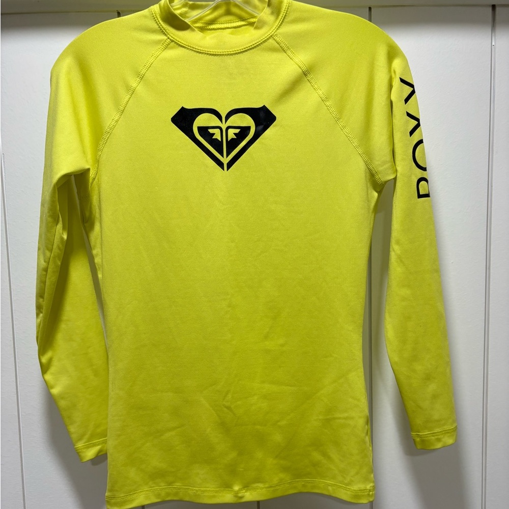 Roxy Yellow Whole Hearted Rash Guard Long-Sleeve Surf Swim Beach Top Size Small
